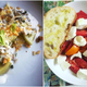 Left: Pickled green tomato salad from Chef Jason Goodenough. Right: My own homemade Caprese salad.